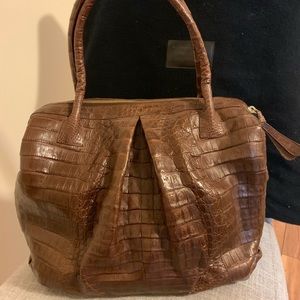 Authentic New Gorgeous Nancy Gonzalez brown crocodile handbag satchel